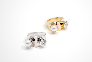 BOLD PEARL+CUBIC KNUCKLE RING - gold/silver