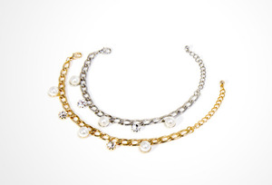 PEARL+CUBIC S. CHAIN BRACELET-gold/silver